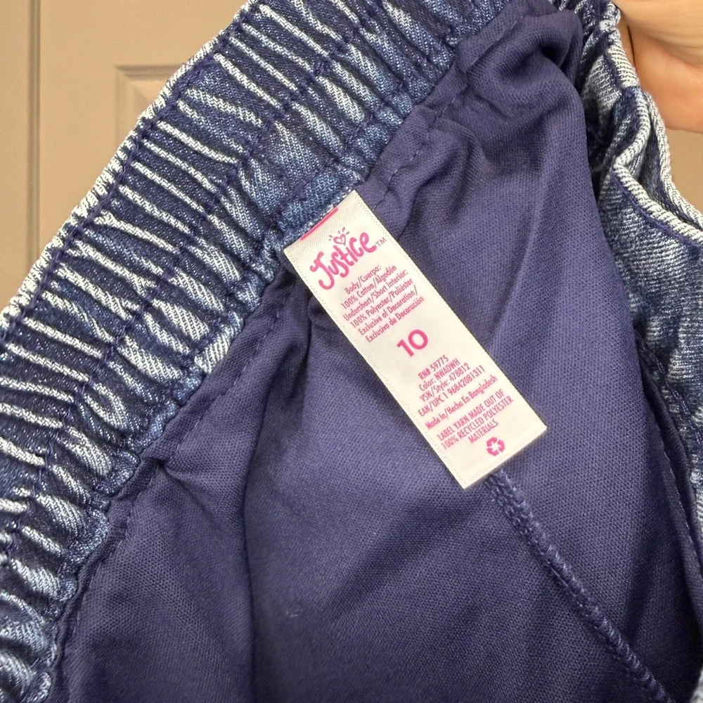Justice Girls Denim Cargo Skort Acid Wash Blue Belted Mini Skirt Size 10